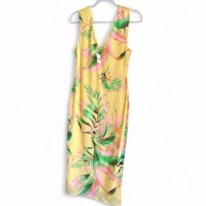 New with tag: revolve brand AFRM Yellow Tropical Print Midi Dress palm leaves